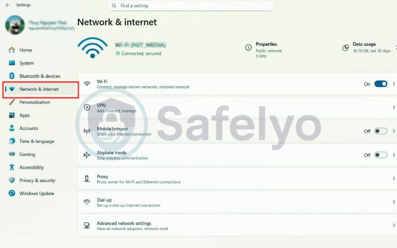 Go to Network and Internet