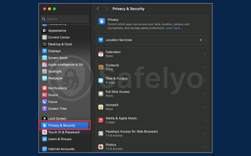 Go to privacy and security