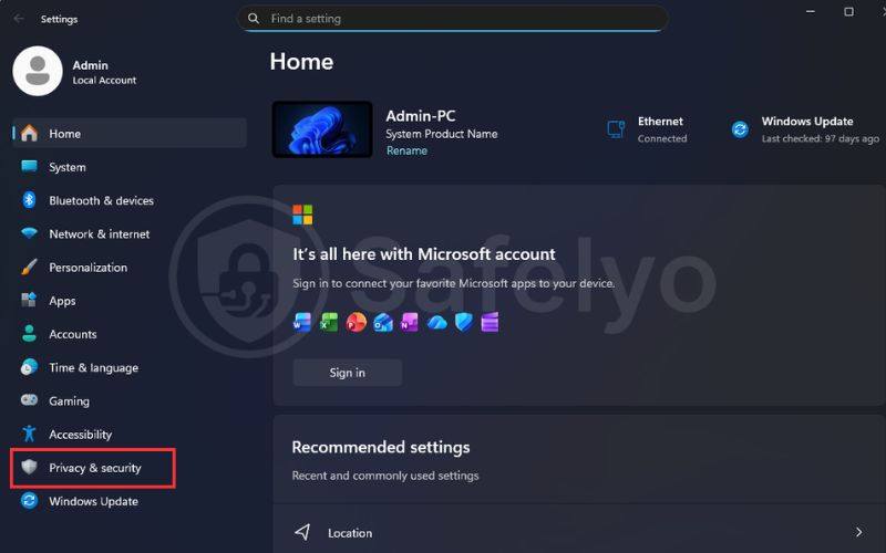 Go to Settings and choose Privacy & Security