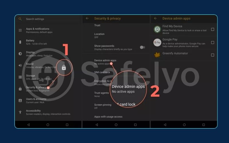 Go to Settings > Security & privacy > Other security settings > Device admin apps