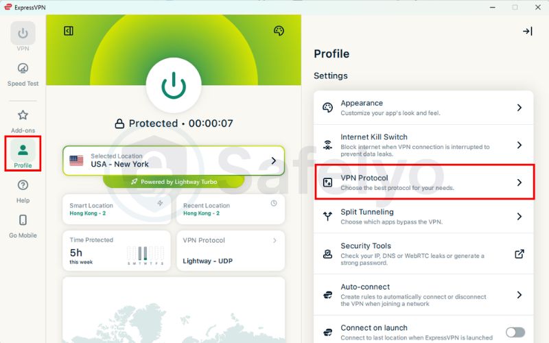 Go to the Profile tab and choose VPN protocol