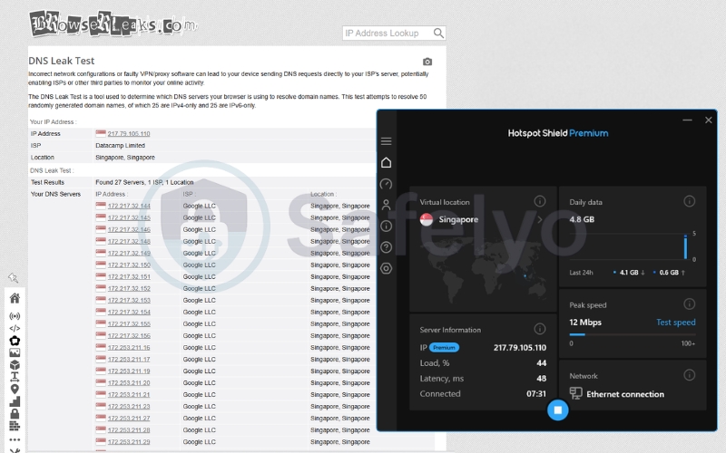 Hotspot Shield successfully passed the DNS leak test