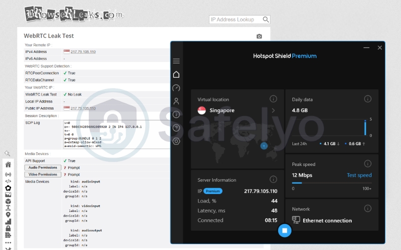 Hotspot Shield successfully passed the WebRTC leak test