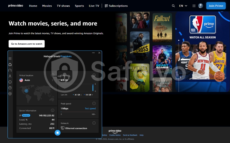 Hotspot Shield VPN accesses Amazon Prime Video successfully