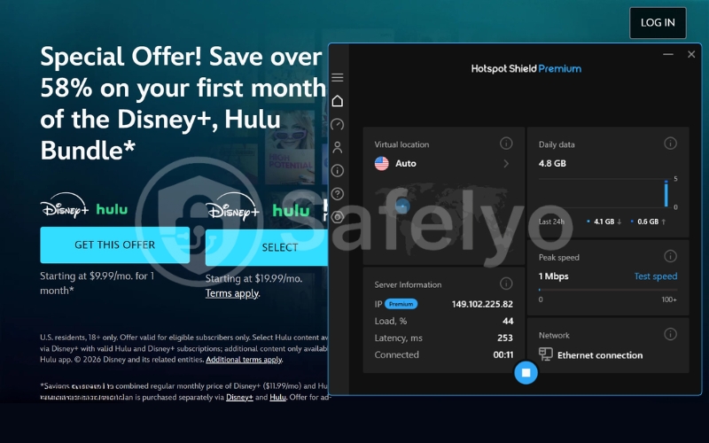Hotspot Shield VPN accesses Disney+ successfully