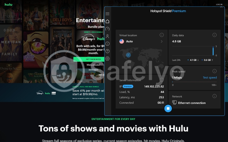 Hotspot Shield VPN accesses Hulu successfully