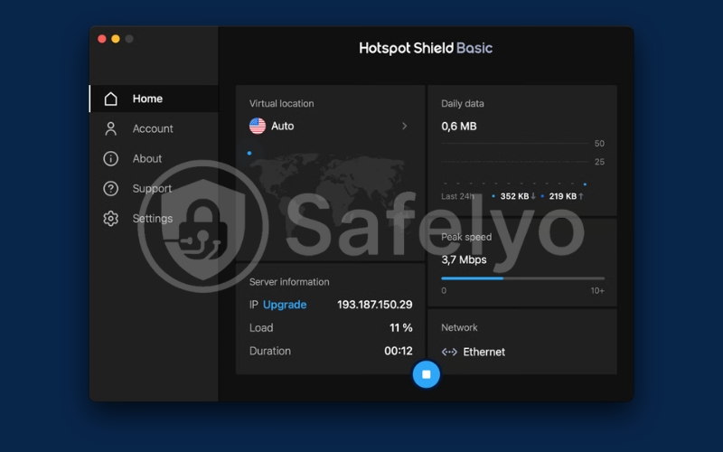 Hotspot Shield VPN macOS interface