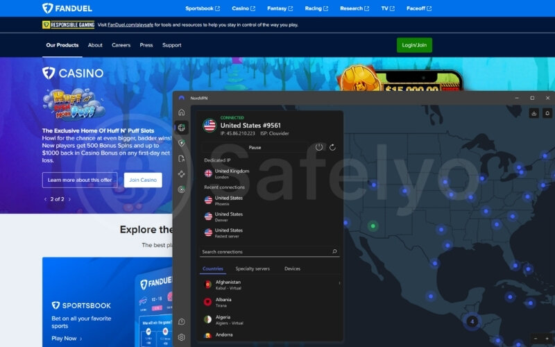 How a VPN bypasses FanDuel location checks