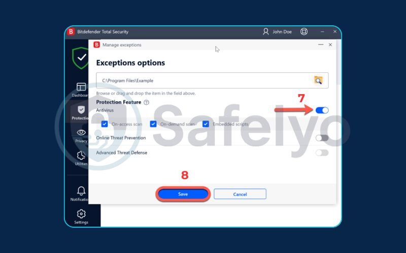 How to add an exception in Bitdefender ̣(6)