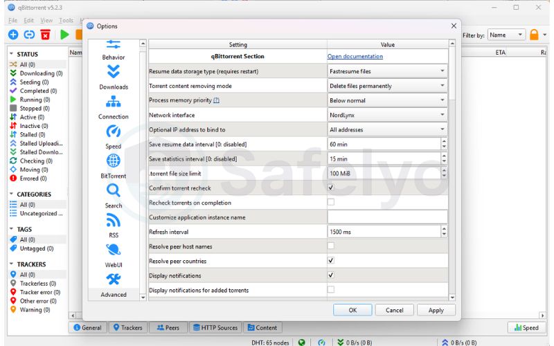 How to bind qBittorrent to VPN: Advanced > Network Interface