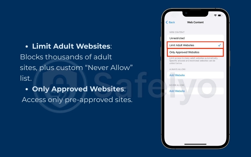 Choose Limit Adult Websites or Only Approved Websites