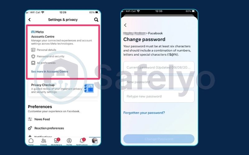 How to change a password on facebook on the mobile app