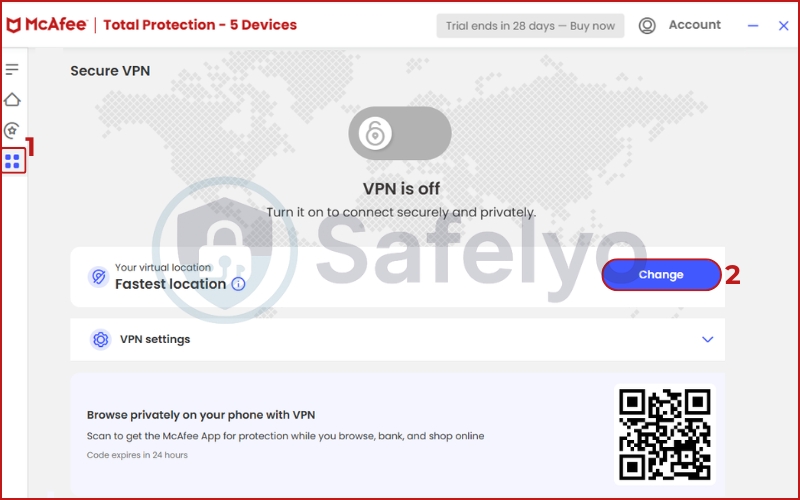 How to choose a server in McAfee VPN