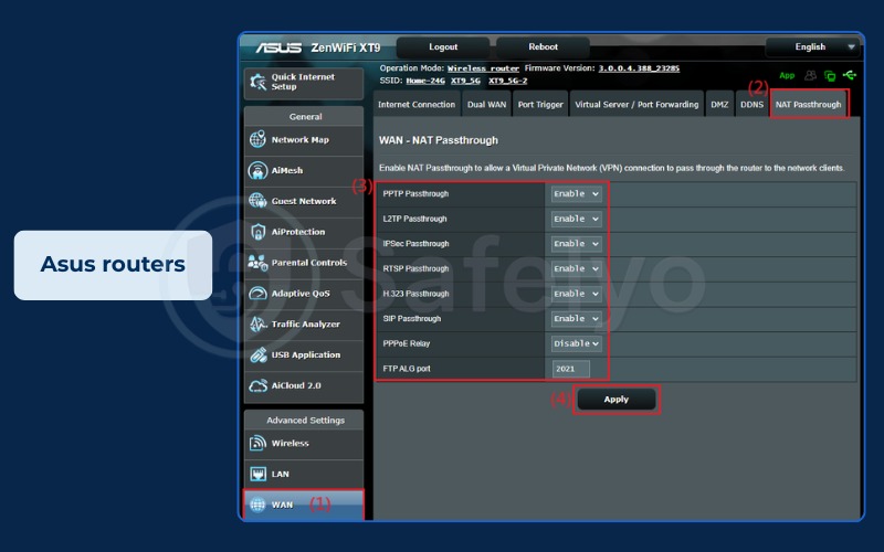 Where to find VPN passthrough settings - Asus router