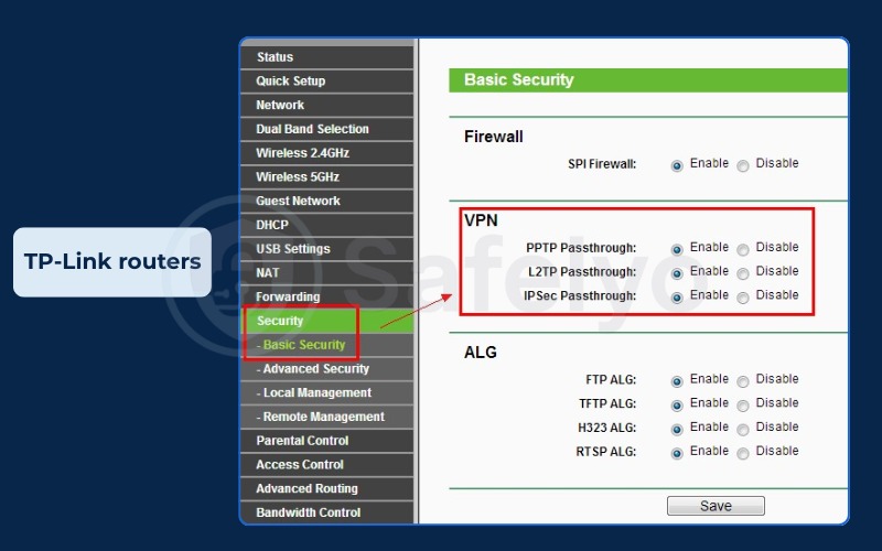 Where to find VPN passthrough settings - TP-Link
