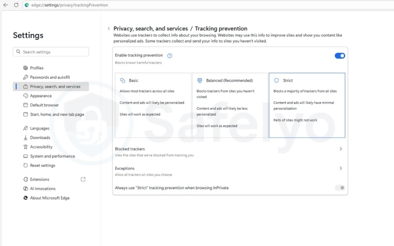 How to reduce/disable third-party cookies on Edge