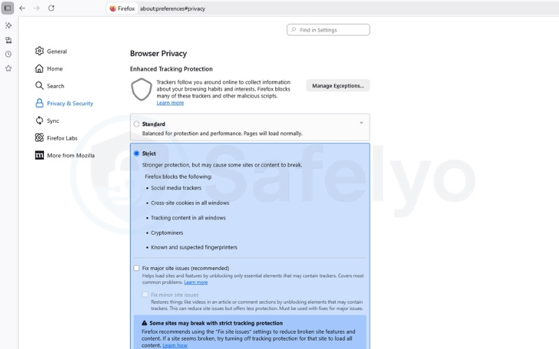 How to reduce/disable third-party cookies on Firefox