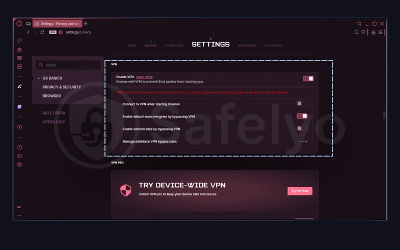 Does opera gx have vpn