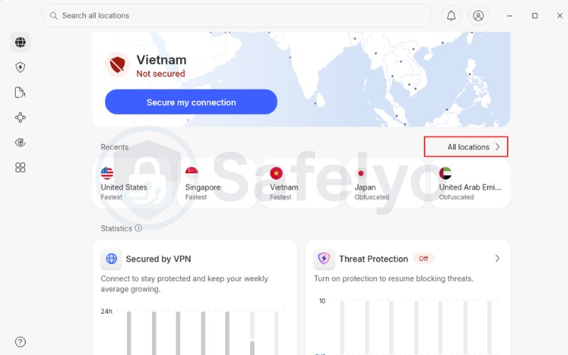 Click on All locations on the right side of the interface