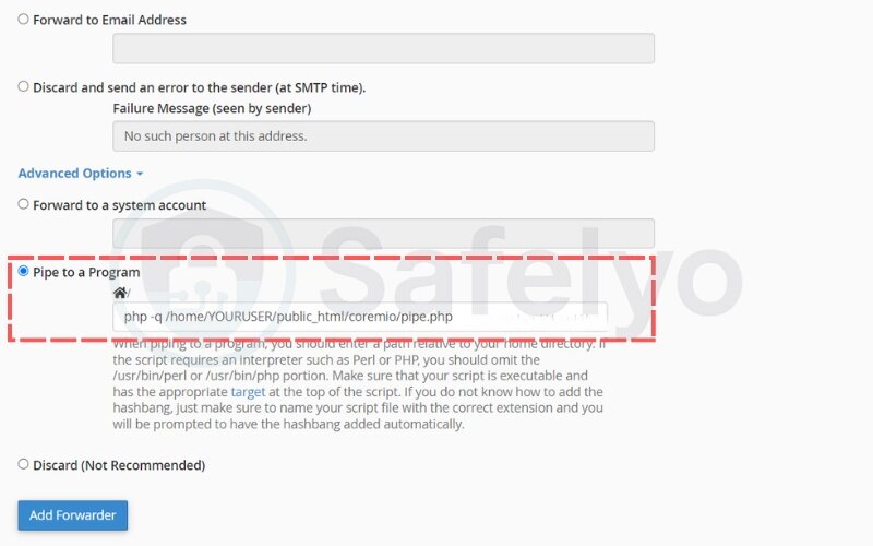 How to set up email piping in cPanel