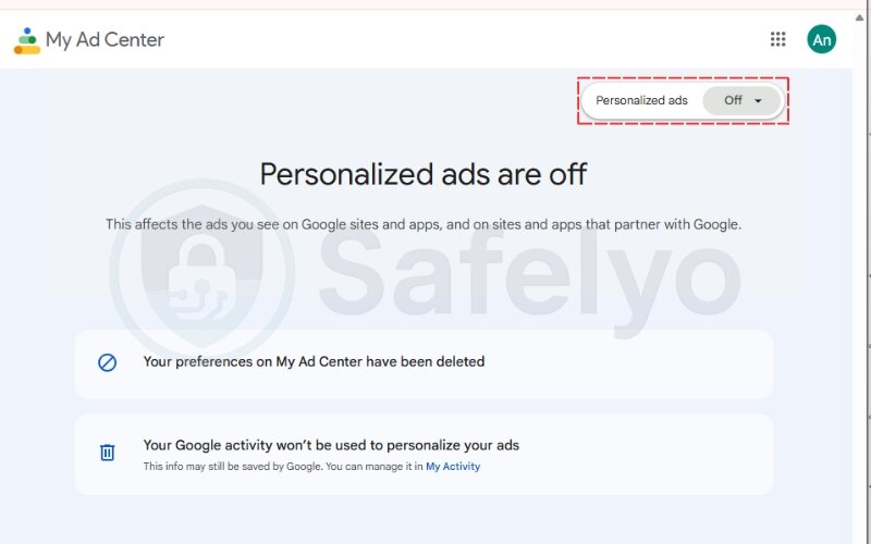 Turn off ad personalization