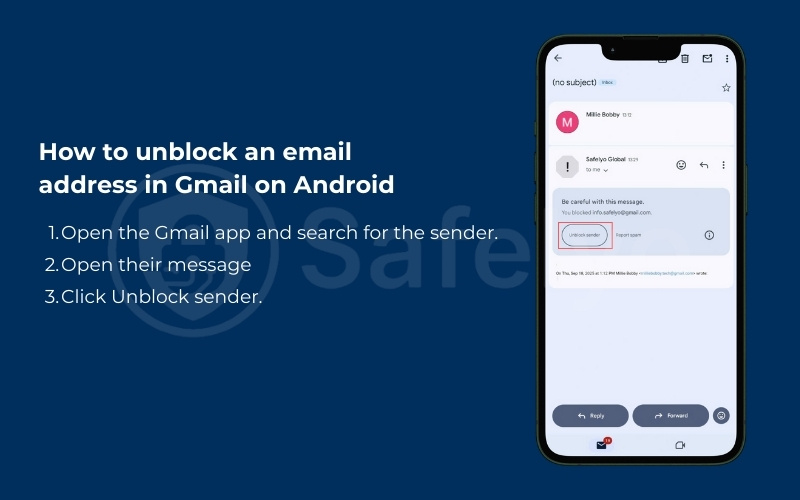 How to unblock an email address in Gmail on Android