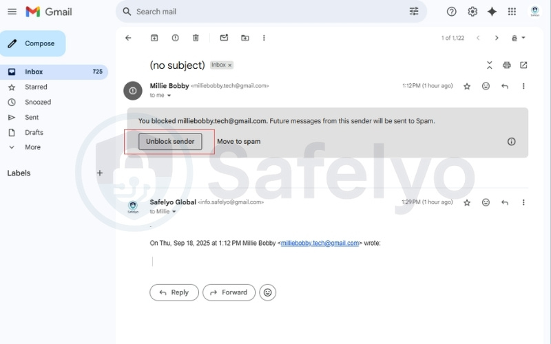 How to unblock an email on Gmail from a message