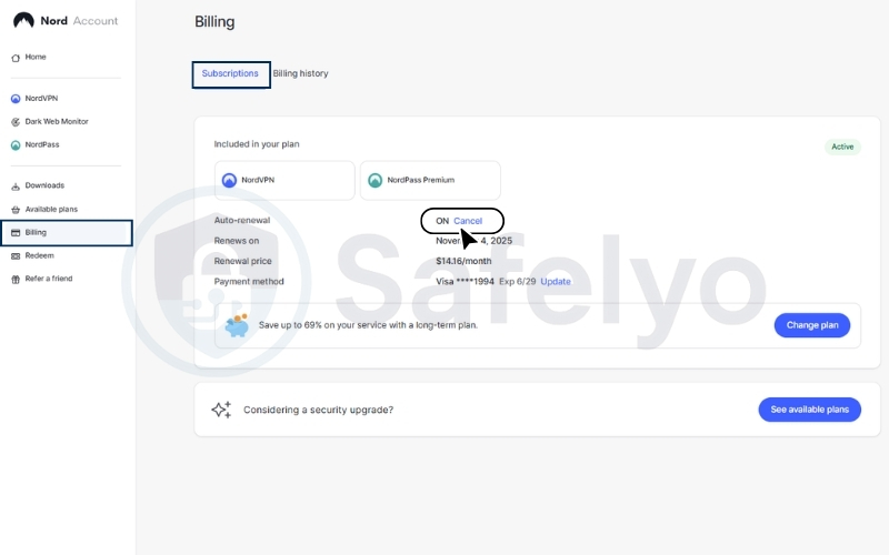How to unsubscribe from NordVPN on the web