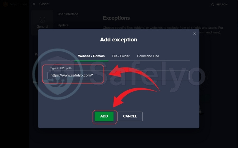 Paste the full address of the website you want to allow