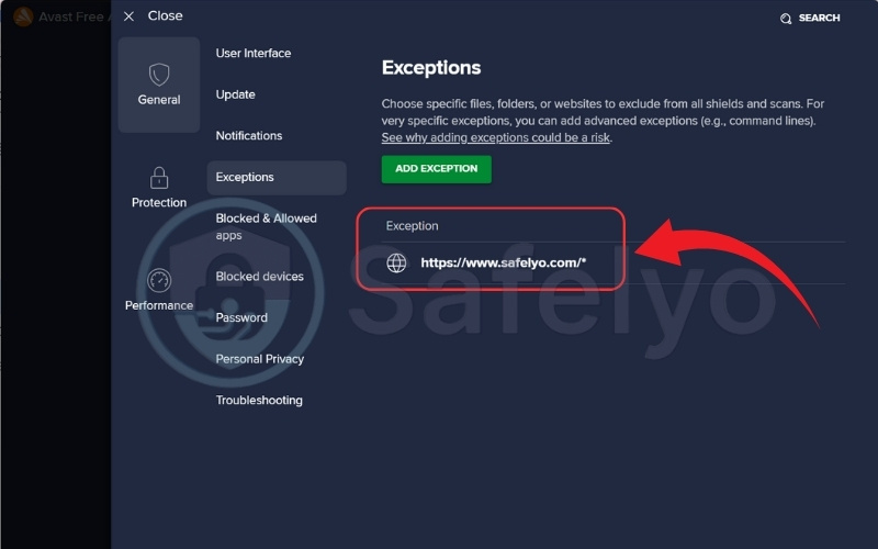 This is how to add a website to Avast antivirus