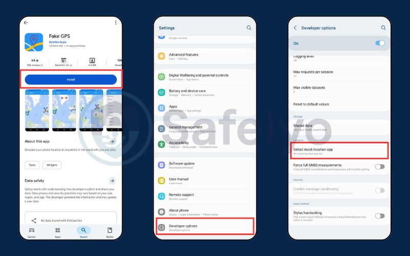 Install Fake GPS and set up in the Settings