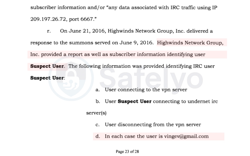 IPVanish (2016): Providing user IPs to the DHS