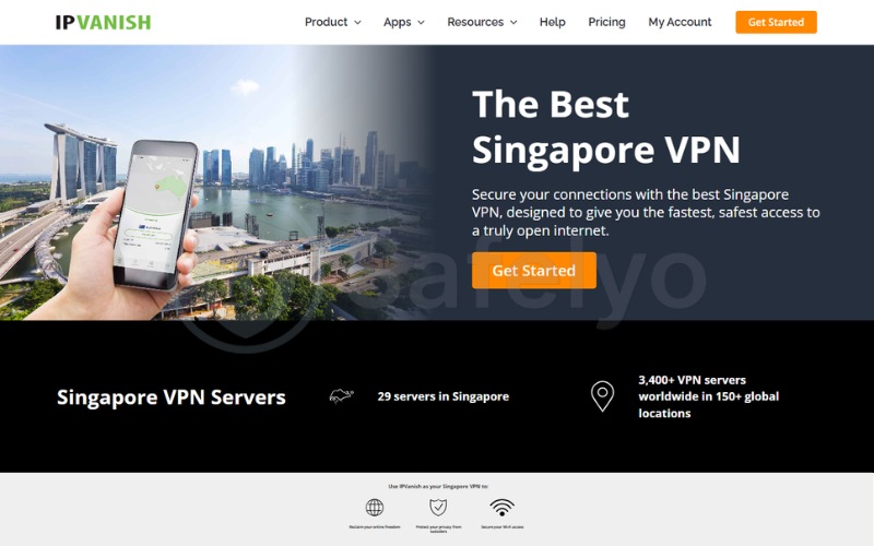 IPVanish landing page for Singapore VPN