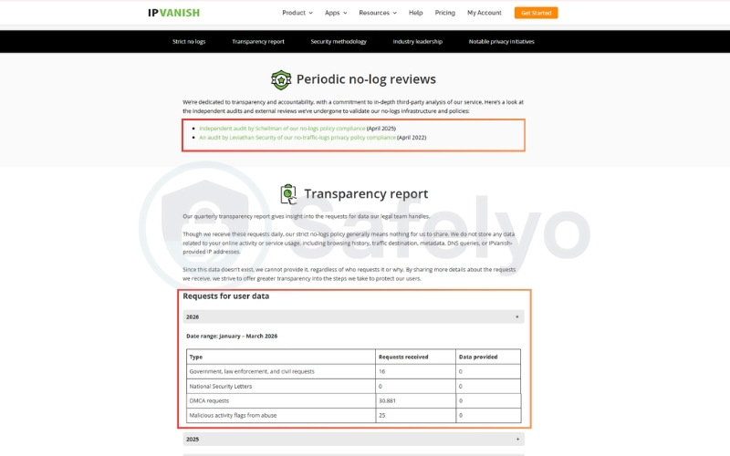 IPVanish - No-logs policy