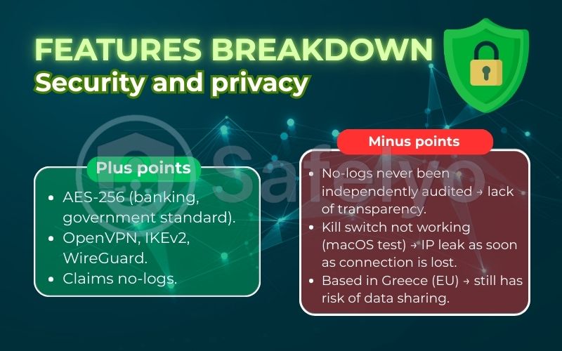 Key features breakdown: Security and privacy