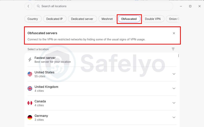 Look for the obfuscated servers category