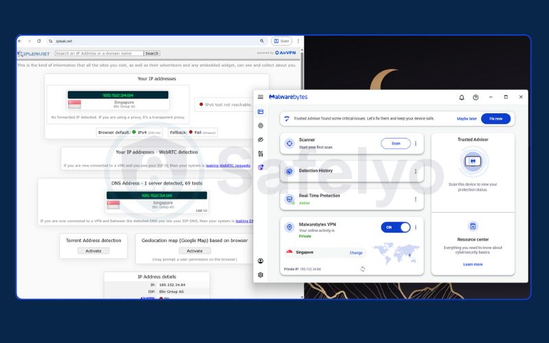 Malwarebytes VPN – IP and DNS leak test