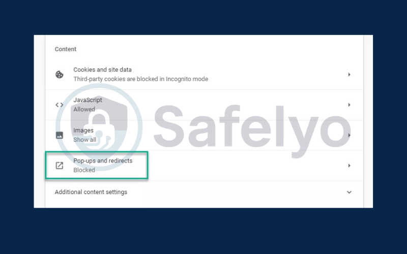 Manage pop-ups for specific websites 3