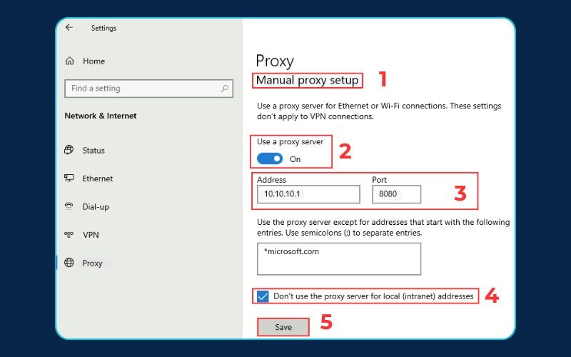 Manual proxy setup on windows