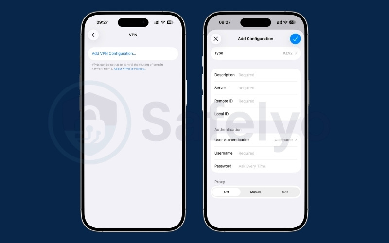 Manual setup of VPN via iOS settings