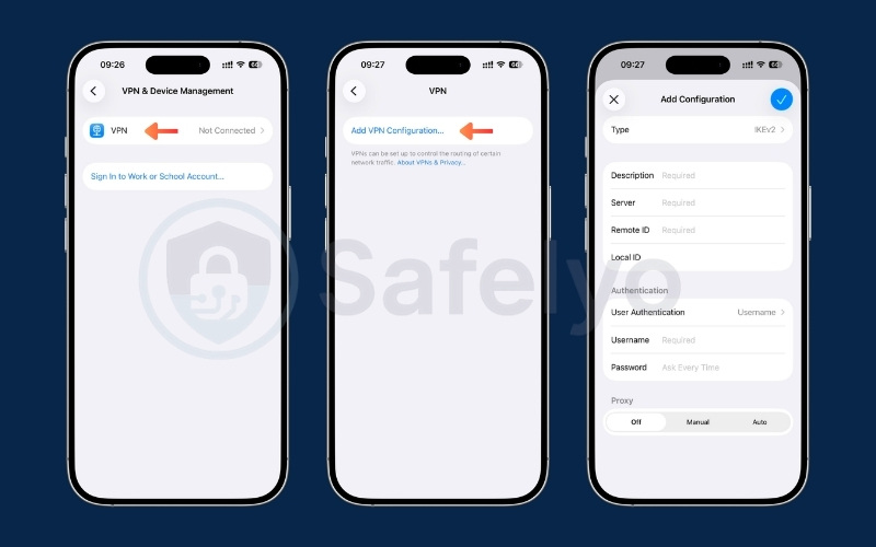 Manually configuring VPN in iPhone Settings