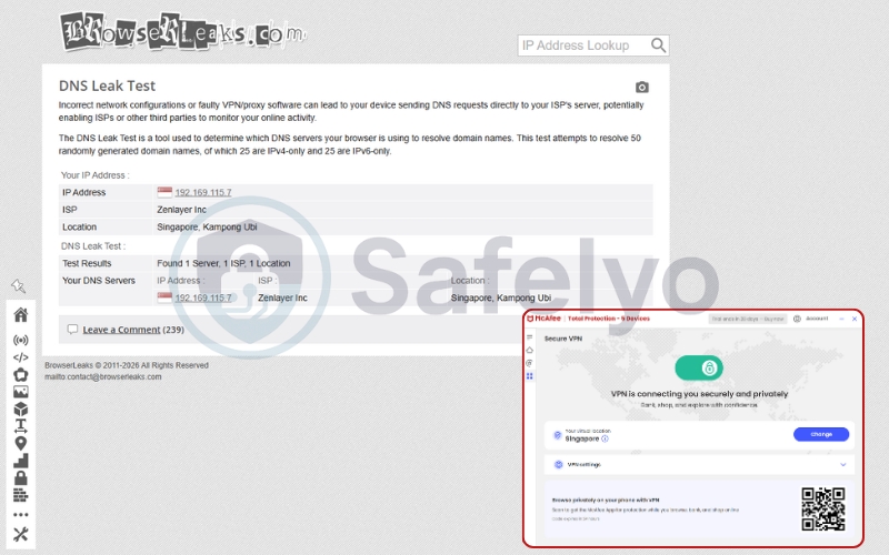 McAfee VPN DNS leak test