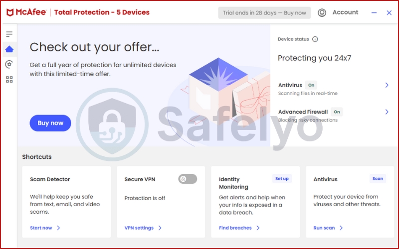McAfee VPN interface