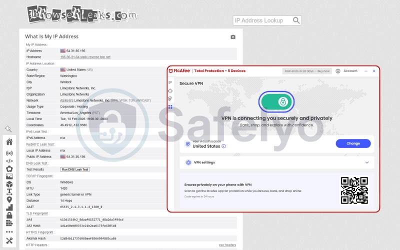 McAfee VPN IP leak test
