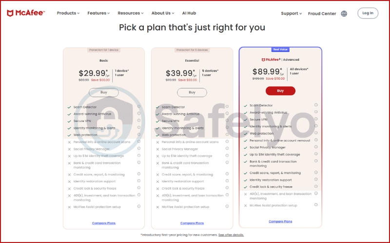 McAfee VPN pricing and plans