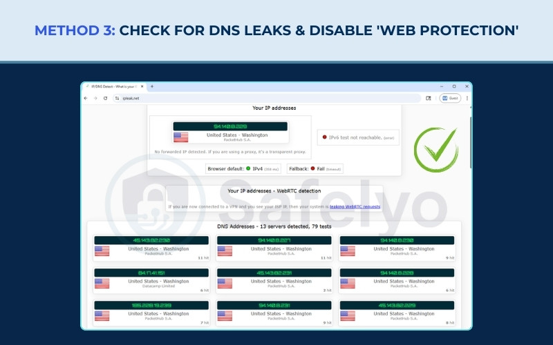 Method 3: Check for DNS leaks & disable 'Web protection'