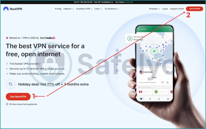 Navigate to the website and click on the Get NordVPN button