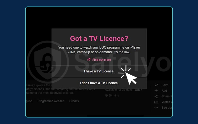 Navigating the "TV License" prompt