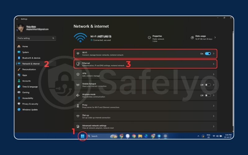 Navigating to network settings Navigating to network settings