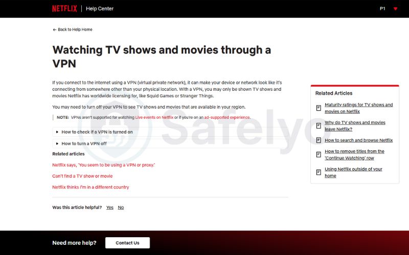 Netflix own Help center documents VPN detection